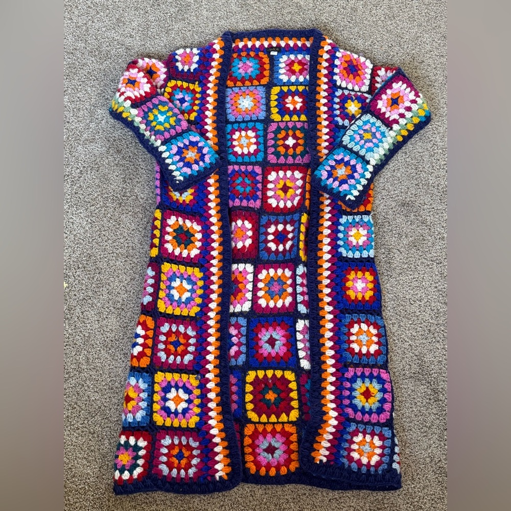 SAACHI granny square Crochet Longline Cardigan